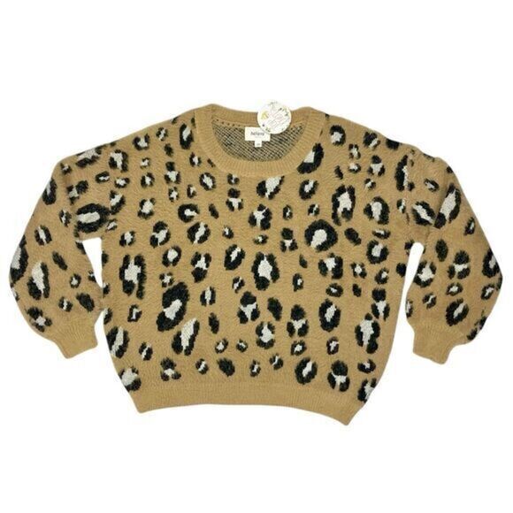 Believe Fuzzy Sweater Womens S/M Brown Leopard Oversized Soft Cozy Pull Over NEW - Picture 2 of 16